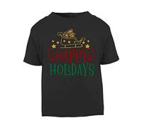 Happy Holidays Santa Sleigh Short Sleeve Cotton Toddler t Shirt, 3-4 Years, Black