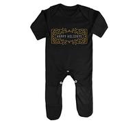Happy Holidays Style Two Decorative Baby Romper Jumpsuit with feet, 6-12 Months, Black