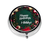 Happy Holidaysa Small Three-Compartment Medicine Box That Can Be Placed in Your Pocket Or Purse and Can Store Vitamins.