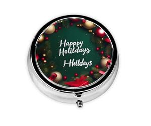 Happy Holidaysa Small Three-Compartment Medicine Box That Can Be Placed in Your Pocket Or Purse and Can Store Vitamins.