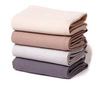 Happy Home Kitchen Towels Set of 4 | Cotton Waffle Kitchen Cloths in Beige, Brown, Light Grey and Dark Grey | 45 x 65 cm