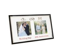 Happy Homewares 40th Ruby Anniversary and Wedding Day Picture Frame in Silver and Black with Red Text | Hearts Rings and Ribbon Icons | Table or Wall