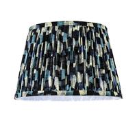 Happy Homewares Abstract Geometric Pleated Lamp Shade with Blue Toned Irregular Blocks
