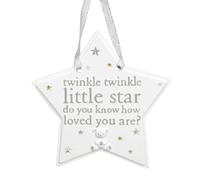 Happy Homewares Adorable Bambino Resin Hanging Little Star Decorative Plaque - Twinkle Twinkle Little Star - Perfect for a New-Born's Nursery
