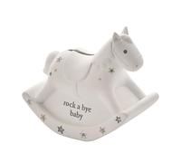 Happy Homewares Adorable Bambino White Resin Children's Decorative Keepsake Money Box - Rocking Horse - Perfect for a Little One Saving for a Rainy Day