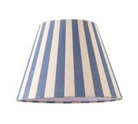 Designer Amparo Blue and Oatmeal Linen Striped Coolie Lampshade with Off-White Fabric Inner Lining| 18cm x 25cm | for Ceiling Pendant or Lamp by Happy Homewares