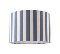Modern Amparo Blue and Oatmeal Linen Striped Drum Lamp Shade with Off-White Fabric Inner Lining| 30cm x 20cm | for Ceiling Pendant or Lamp by Happy Homewares