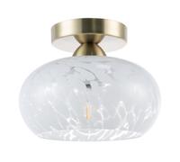 Happy Homewares Contemporary Antique Brass Plated Ceiling Light Fitting with White Snowflake Round Glass Shade | 18cm x 22cm