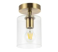 Happy Homewares Antique Brass Compact Ceiling Light Fitting with Clear Glass Shade