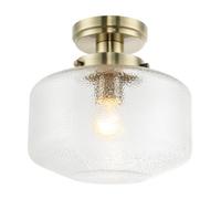 Happy Homewares Designer Brushed Antique Brass Semi Flush Ceiling Light with Dimpled Clear Glass Shade | 1 x 11w E27 | 24cm x 25cm