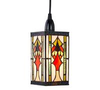 Happy Homewares Art Deco Themed Tiffany Easy Fit Pendant Shade with Green, Amber and Red Stained Glass Rectangular Shape by Happy Homewares