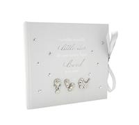 Happy Homewares Baby Keepsake Photo Album with Silver Plated Rattle Pram and Booties