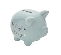 Happy Homewares Bambino Ceramic Piggy Bank Children's Blue Money Box - Baby Boy - Perfect for a Child Saving for a Rainy Day