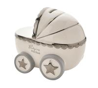 Happy Homewares Bambino Ceramic Pram-Shaped Children's Decorative Money Box - Perfect for a Baby Saving for a Rainy Day