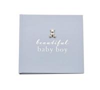 Happy Homewares Bambino Keepsake Photo Album with Teddy Bear Decoration - Beautiful Baby Boy - 4" x 6" - Perfect for New Parents or a Baby Shower!
