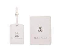 Happy Homewares Bambino Leatherette My First Passport Holder and Luggage Tag Set - Grey - Perfect for a Little Explorer