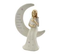 Happy Homewares Bambino Mother and Baby Sitting on Moon Resin Ornament Figurine Love You - Perfect for a New Family