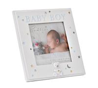 Happy Homewares Bambino Resin Keepsake Photo Frame with Teddy Bear Decoration - 4" x 4" - Baby Bpy - Perfect for A New-Born Boy's Nursery