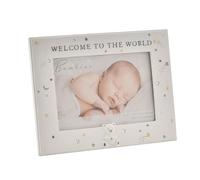 Happy Homewares Bambino Resin Keepsake Photo Frame with Teddy Bear Decoration - 6" x 4" - Welcome to The World - Perfect for A New-Born Family Member!