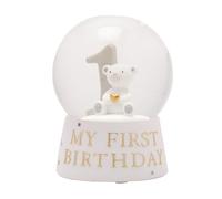 Happy Homewares Bambino Resin My 1st Birthday Water Ball Snow Globe Keepsake - Teddy Bear Holding a Heart - Perfect for a Little One's Birthday!