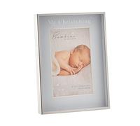 Happy Homewares Bambino Silver Metal Christening Photo Frame with Blue Mount - My Christening - 4" x 6" - Perfect for a Newborn