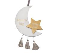 Happy Homewares Beautiful Bambino Wooden Moon Decorative Plaque - Dream Big - 30cm Height - Perfect for a New-Born Baby Nursery