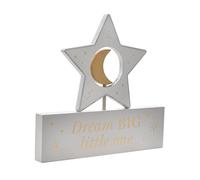 Happy Homewares Beautiful Bambino Wooden Star & Moon Decorative Mantelpiece Plaque Dream Big - Perfect for a New-Born or Nursery