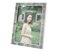 Happy Homewares Beautiful Grey Mother of Pearl 5 x 7 Picture Frame with Nickel Plated Trim | Black Velvet Backing | Portrait or Landscape | Table or Wall