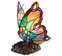 Happy Homewares Beautiful Handmade Multi-Coloured Glass Butterfly Tiffany Lamp with Bronze Base