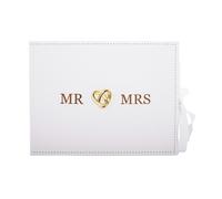 Happy Homewares Beautiful White Ivory Suede Wedding Guest Book Holding 40 Sheets with Gold Hearts | MR & MRS in Gold Foil | Customise Wedding Day Info