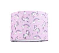 Happy Homewares Beautiful Modern Soft Lilac Cotton Lamp Shade with Unicorns Clouds and Rainbows | 25cm x 18cm | Features Inner White Cotton Fabric Lining