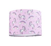 Beautiful Modern Soft Lilac Cotton Lamp Shade with Unicorns Clouds and Rainbows | 25cm x 18cm | Features Inner White Cotton Fabric Lining by Happy Homewares