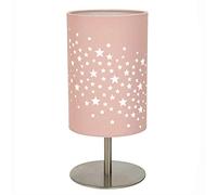 Happy Homewares Beautiful Stars Decorated Children/Kids Soft Pink Cotton Bedside Table Lamp Creates Stunning Effect Against The Wall | 23cm Height | 40w Maximum