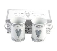 Beautifully Designed 25th Silver Anniversary Mug Set with Matching Gift Box Happy Homewares Silver One Size