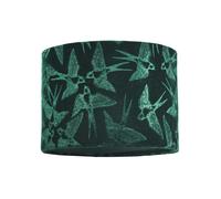 Happy Homewares Highlighted Bird Decorated Dark Forest Green Velvet Fabric Lamp Shade with Inner Cotton Lining | 25cm Diameter | for Table Lamp or Pendant