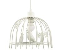 Happy Homewares Birdcage Pendant Shade In White Gloss Metal With Birds And Leaves - Shabby Chic