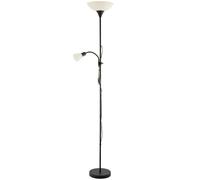 Matte Black Mother and Child Floor Lamp with Adjustable Reading Light and Switches | 180cm x 25cm | Opal White Polycarbonate Shades | 1 x 11w and 1 x 7w by Happy Homewares