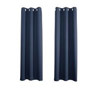 Happy Homewares Black Out Thermal Eyelet Curtains - Room Darkening Polyester 2 Panel Pair in Mid Blue | Size: 120 cm width x 160 cm drop Happy Homewares Mid Blue 120 cm width x 160 cm drop