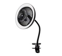 Happy Homewares Black Rechargeable 3 Speed Clip-On Fan With Led Dimmable Ring Light