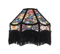 Black Victorian Empire Lamp Shade with Vibrant Multi Colour Floral Design | Long Tassels and Embroidered Trim | 30cm x 19cm by Happy Homewares