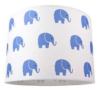 Happy Homewares Blue Elephants Children's/Kids White Cotton Fabric Bedroom Lamp or Pendant Shade | 25cm Diameter | 60w Maximum