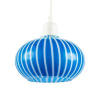 Happy Homewares Bright Royal Blue and White Striped Glass Pendant Lighting Shade