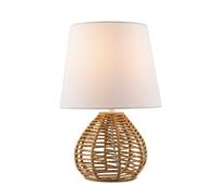 Happy Homewares Brown Twisted Paper Table Lamp with White Linen Fabric Drum Shade