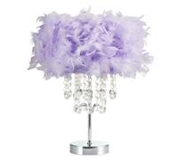 Happy Homewares Chandelier Style Lilac Feather Table Lamp with Waterfall Acrylic Drops