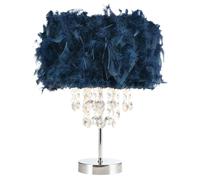 Happy Homewares Chandelier Style Midnight Blue Feather Table Lamp with Waterfall Drops