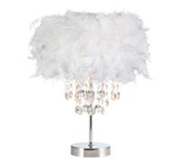 Happy Homewares Chandelier Style White Feather Table Lamp With Waterfall Drops