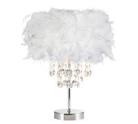 Happy Homewares Chandelier Style White Feather Table Lamp with Waterfall Drops