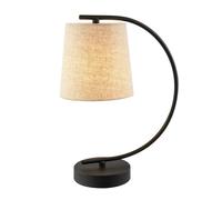 Happy Homewares Chic Black Table Lamp with Oatmeal Natural Textured Linen Fabric Shade