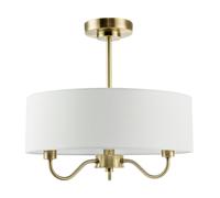 Happy Homewares Traditional Chandelier Style Semi Flush Ceiling Light Fitting in Plated Antique Brass with White Linen Shade | 3 x 7w SES | 38cm x 40cm