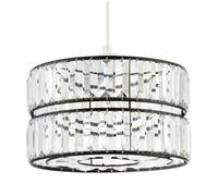 Chic Designer Double Tier Easy Fit Pendant Shade with Rows of Clear Acrylic Prisms | 15cm x 25cm | Matte Black Metal Frame by Happy Homewares